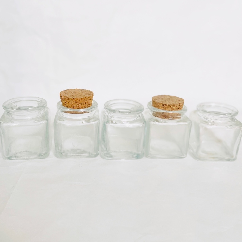 Set/Lot of 5 Pcs Vtg Apothecary / Spice Glass Jars With Stoppers